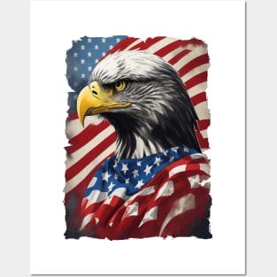 american flag and eagle vintage Posters and Art